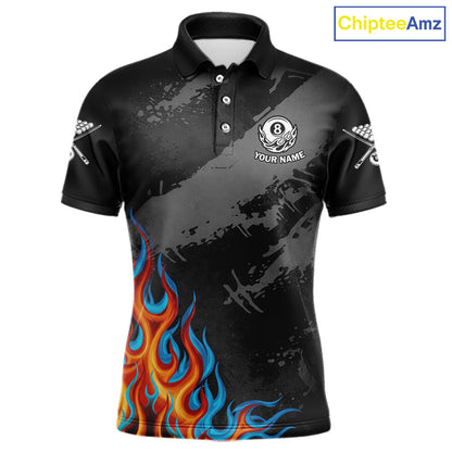 Blue And Red Flames 8 Ball Pool Men Polo & 1/4-Zip Team Shirts Custom Billiards Ball Apparel NYN2460