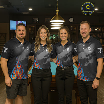 Blue And Red Flames 8 Ball Pool Men Polo & 1/4-Zip Team Shirts Custom Billiards Ball Apparel NYN2460