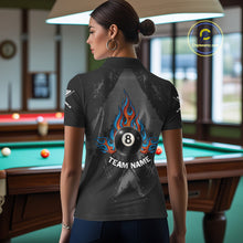 Load image into Gallery viewer, Blue And Red Flames 8 Ball Pool Women Polo &amp; 1/4-Zip Team Shirts Custom Billiards Ball Apparel NYN2460