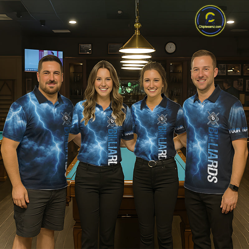 Thunder Lightning Blue Billiard Shirts For Women Custom Cracked 8 Ball Pool Billiard Team Jerseys NYN3044