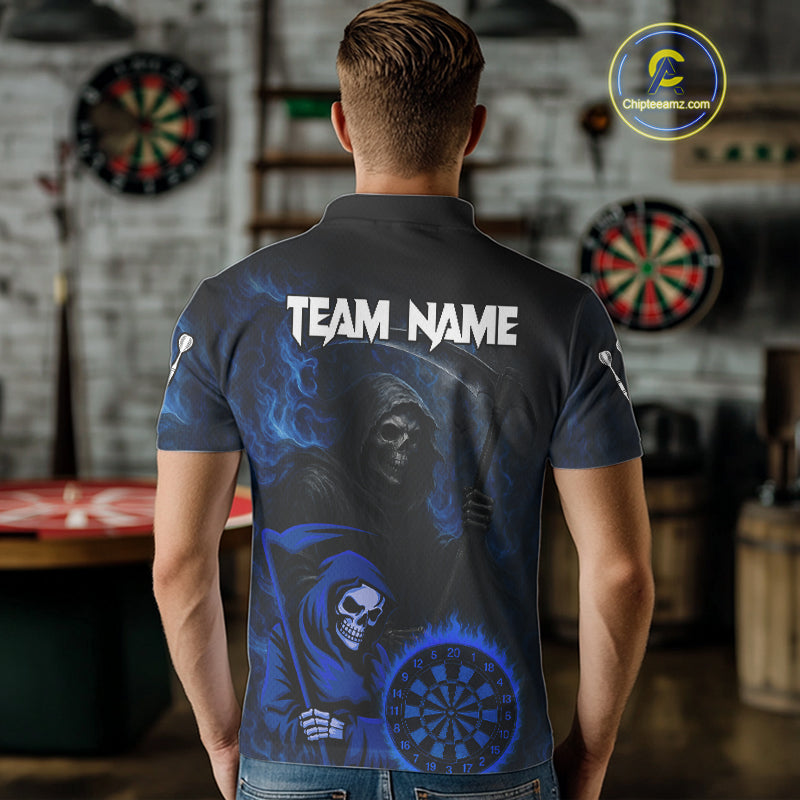 Custom Blue Smokes Flame Dartboard Grim Reaper Dart Men Polo Jerseys Dart Team Shirt NYN1655