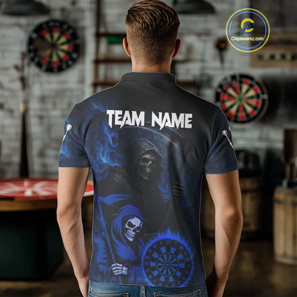 Custom Blue Smokes Flame Dartboard Grim Reaper Dart Men Polo Jerseys Dart Team Shirt NYN1655