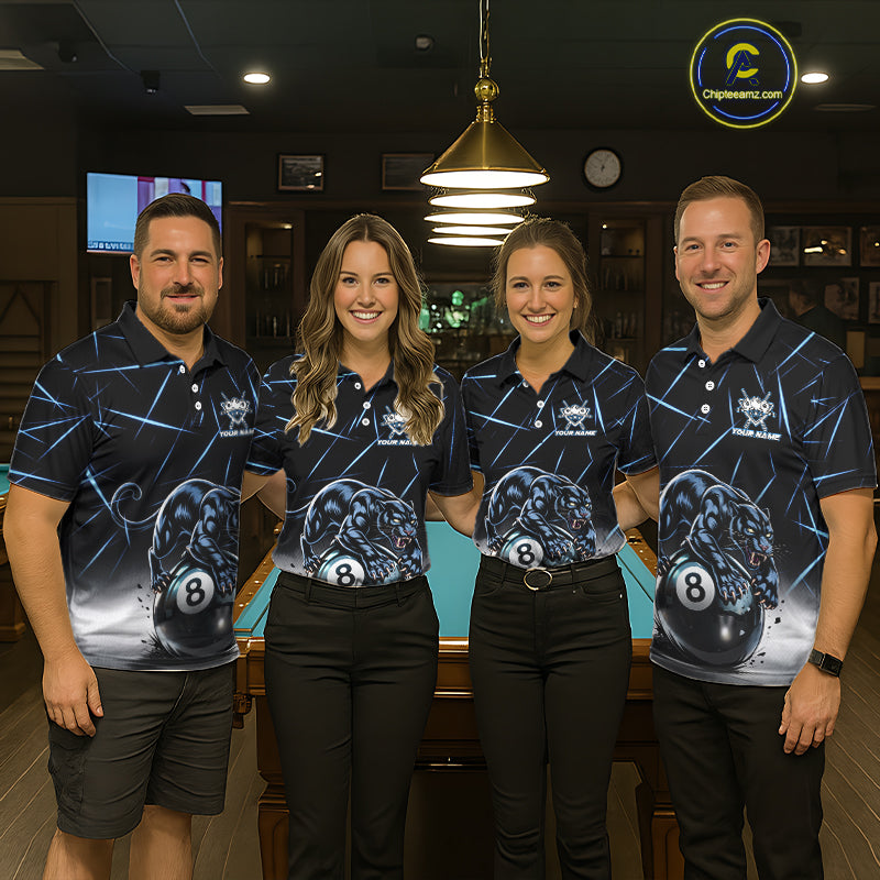 Blue Funny Panther 8 Ball Pool Polo & 1/4-Zip Team Shirt For Men Custom 3D Billiards Ball Apparel NYN2462
