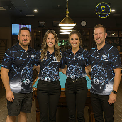 Blue Funny Panther 8 Ball Pool Polo & 1/4-Zip Team Shirt For Men Custom 3D Billiards Ball Apparel NYN2462