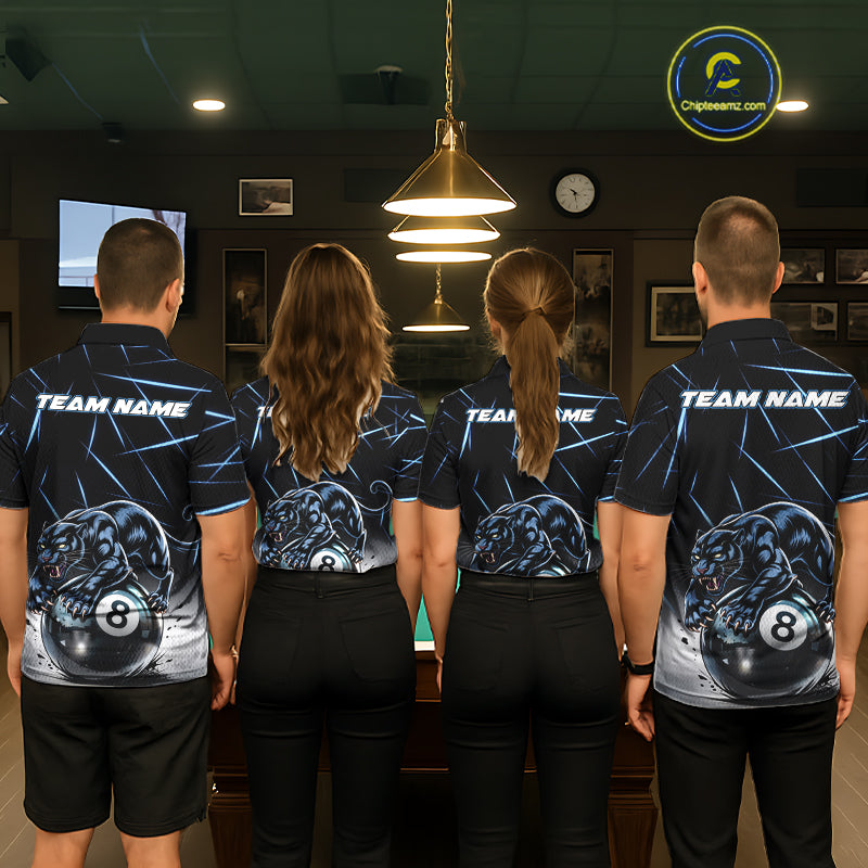 Blue Funny Panther 8 Ball Pool Polo & 1/4-Zip Team Shirt For Men Custom 3D Billiards Ball Apparel NYN2462