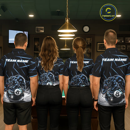 Blue Funny Panther 8 Ball Pool Polo & 1/4-Zip Team Shirt For Men Custom 3D Billiards Ball Apparel NYN2462
