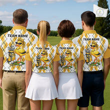 Load image into Gallery viewer, Mens Funny Duck Golfer Polo Golf Shirts Custom White Yellow Argyle Golf Team Attire For Golfers NYN3057