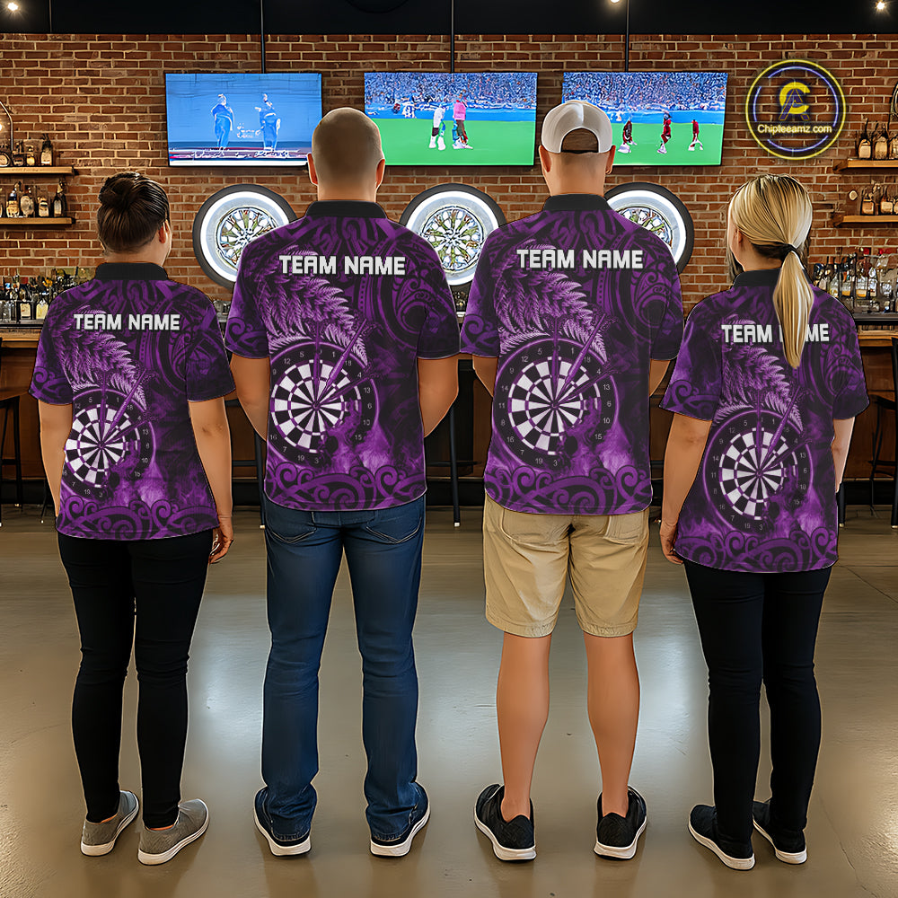 Personalized Fern Leaves Purple Fire Tribal Dart Quarter-Zip Shirts For Men Dart Team Jerseys NYN2191