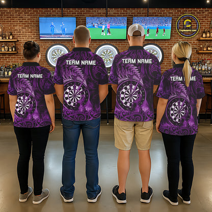 Personalized Fern Leaves Purple Fire Tribal Dart Quarter-Zip Shirts For Men Dart Team Jerseys NYN2191