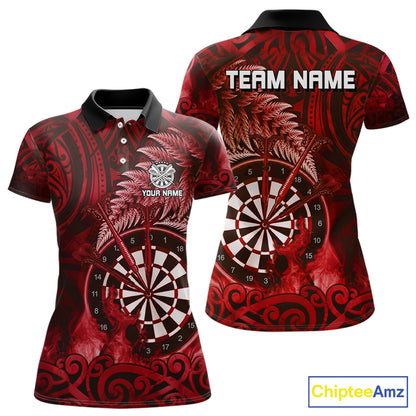 Personalized Fern Leaves Red Fire Tribal Dart Polo Shirts For Women Dart Team Jerseys NYN2192