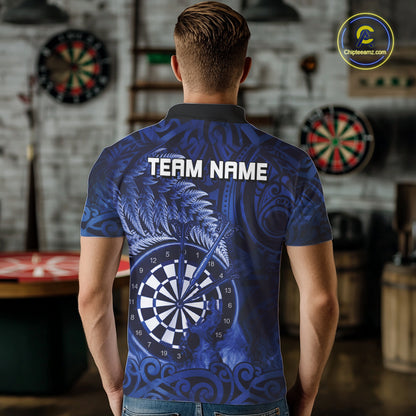 Personalized Fern Leaves Blue Fire Tribal Dart Polo Shirts For Men Dart Team Jerseys NYN2193