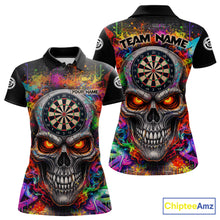 Load image into Gallery viewer, Colorful Smoke Cracked Skull Dartboard Dart Polo Shirts For Women Custom Splatter Dart Team Shirts NYN2682