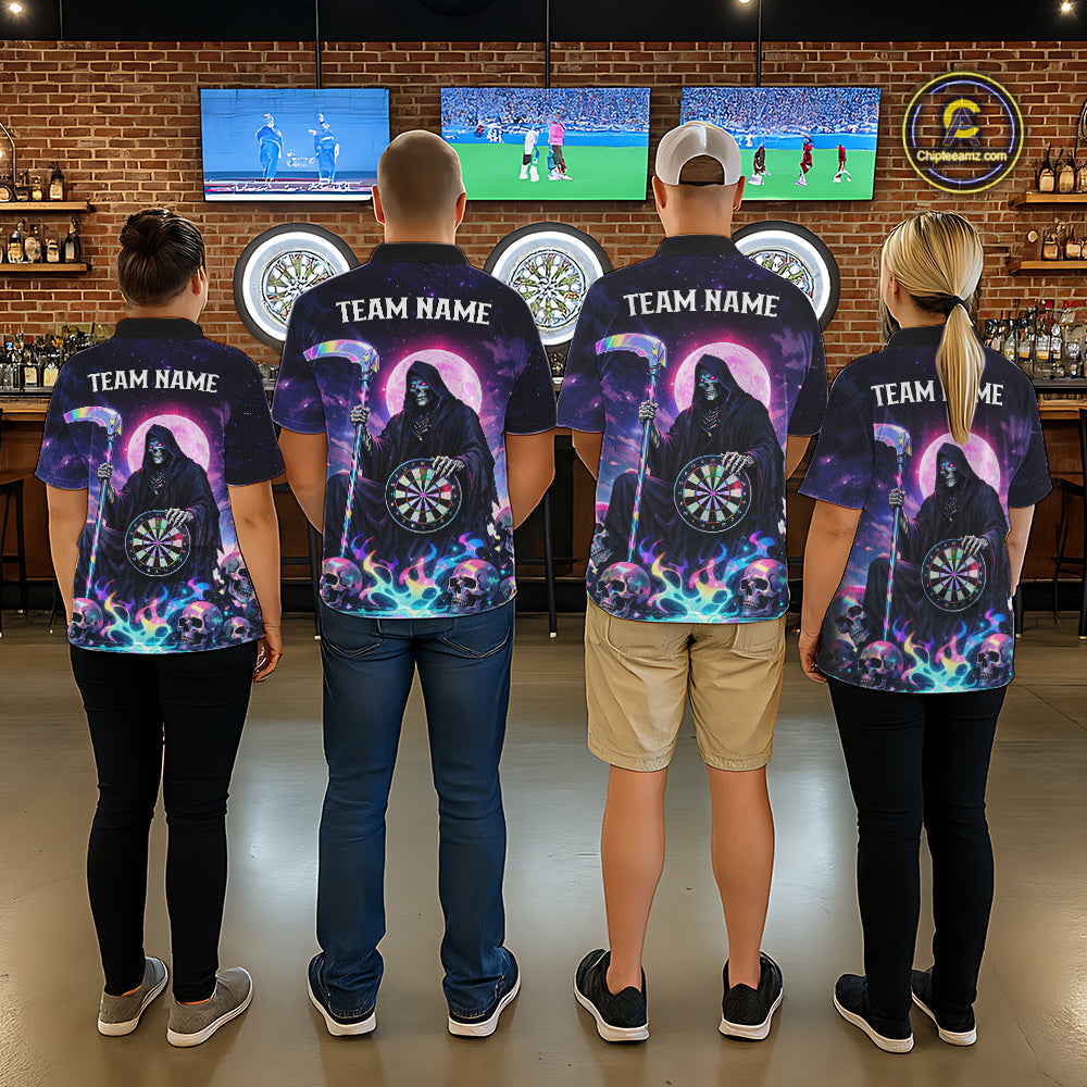 Galaxy Holographic Grim Reaper Dartboard Skull Dart Polo Shirts For Men Custom Name For Dart Players NYN2686