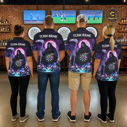 Galaxy Holographic Grim Reaper Dartboard Skull Dart Polo Shirts For Men Custom Name For Dart Players NYN2686