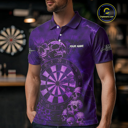 Custom Grunge Purple Dartboard Multi-Skull Dart Men Polo Shirt Dart Team Jerseys NYN1621