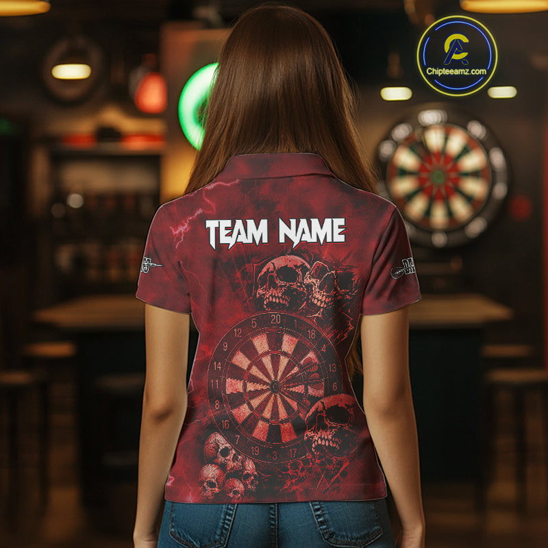 Custom Grunge Red Dartboard Multi-Skull Dart Women Polo Shirt Dart Team Jerseys NYN1622