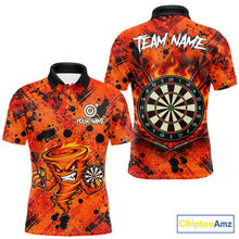 Load image into Gallery viewer, Men's fire flame tornado dart polo shirt mockup orange splatter dart jersey