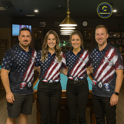 Grunge American Flag 8 Ball Eagle Billiard Shirt For Women Personalized Pool Billiard Team Jersey NYN3784