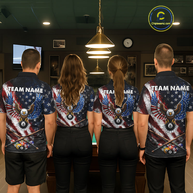 Grunge American Flag 8 Ball Eagle Billiard Shirt For Women Personalized Pool Billiard Team Jersey NYN3784