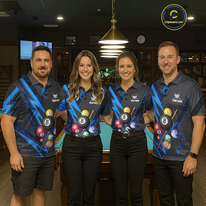 Grey & Blue Billiard Flame 8 Ball Pool Shirt For Women Personalized Team Billiard Tournament Jersey NYN3785
