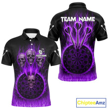 Load image into Gallery viewer, Custom Purple Flames Dartboard Horror Multi Skull Dart Men Polo Jerseys Outfits Dart Shirt NYN1680