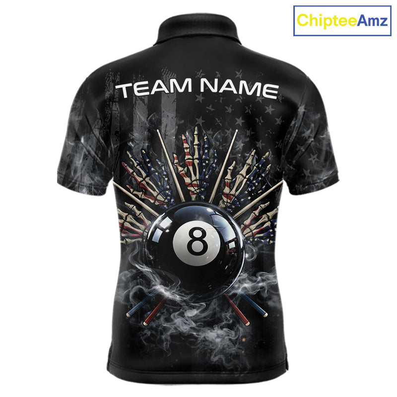 US Flag Grey Smoke Skull Bone 8 Ball Men Billiards Shirt Personalized Pool Balls Billiard Team Names NYN2688