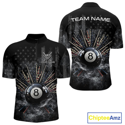 US Flag Grey Smoke Skull Bone 8 Ball Men Billiards Shirt Personalized Pool Balls Billiard Team Names NYN2688