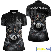 Load image into Gallery viewer, US Flag Grey Smoke Skull Bone 8 Ball Women Billiards Shirt Personalized Pool Balls Billiard Team Names NYN2688
