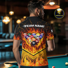 Load image into Gallery viewer, Yellow Flames Hexagon Pool Ball Set Billiards Shirt For Men Personalized Pool Balls 8 Billiard Attire NYN2690