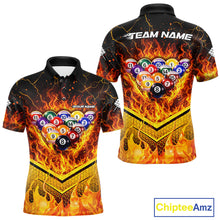 Load image into Gallery viewer, Yellow Flames Hexagon Pool Ball Set Billiards Shirt For Men Personalized Pool Balls 8 Billiard Attire NYN2690