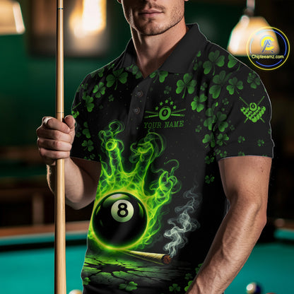 St Patrick's Day Green Smokes Hand Ball 8 Billiards Pool Shirt For Men Personalized Billiard Team Names NYN2694