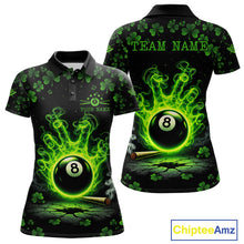 Load image into Gallery viewer, St Patrick's Day Green Smokes Hand Ball 8 Billiards Pool Shirt For Women Personalized Billiard Team Names NYN2694