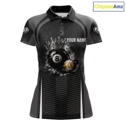 Personalized Grunge Crown 8 Ball & 9 Ball Billiard Pool Shirt For Women Custom Billiard Team Jersey NYN3216