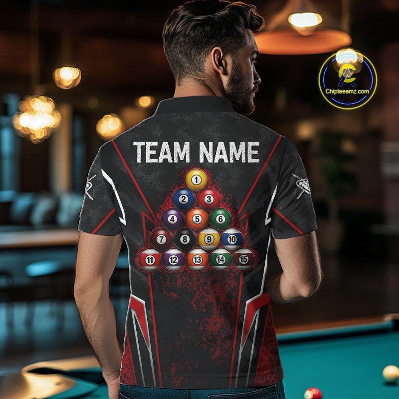 Black And Red Grunge Splatter 8 Ball Billiard Pool Shirt For Men Custom Outfits Billiard Team Attire NYN3220