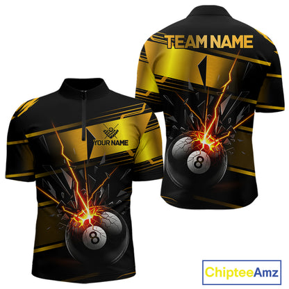 Thunder Cracked 8 Ball Billiard Shirt For Men Custom Black And Gold Billiard Pool Team Jersey NYN3224