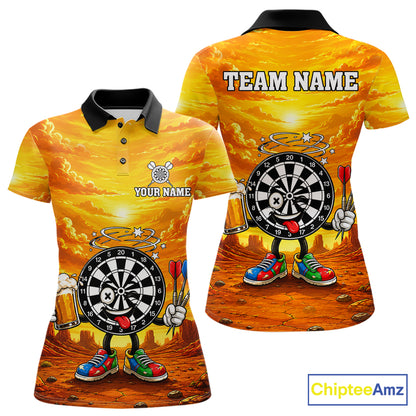 Beer and Dartboard Desert funny women's dart polo shirt custom dart team uniform, personalized dart jersey, dart league shirt, tournament apparel