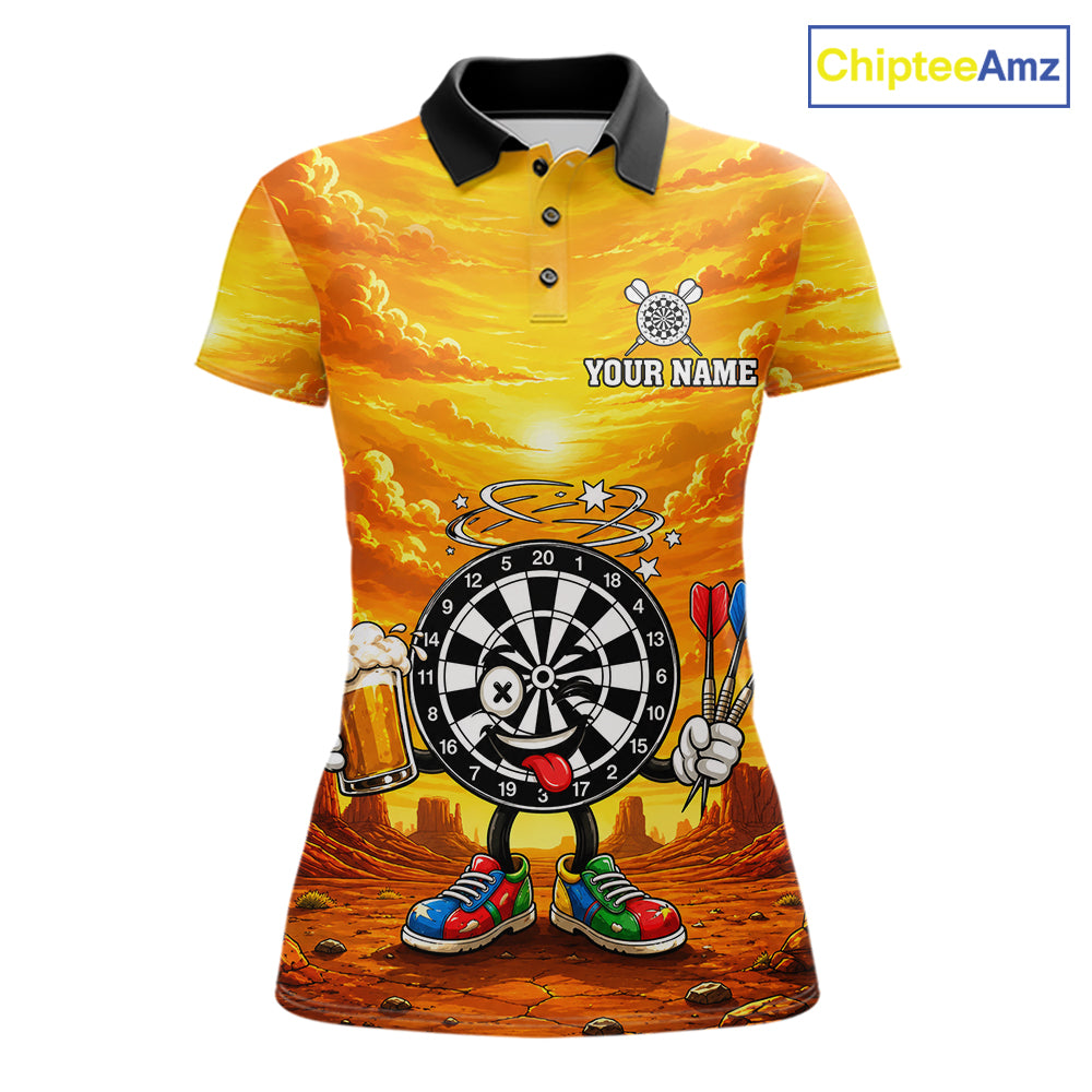 Beer and Dartboard Desert funny women's dart polo shirt custom dart team uniform, personalized dart jersey, dart league shirt, tournament apparel