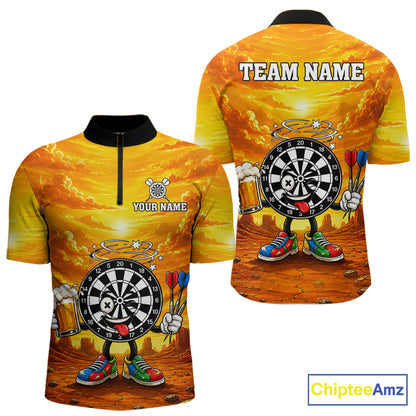 Beer and Dartboard Desert men's quarter zip dart jersey custom dart team apparel, dart league shirt, tournament uniform