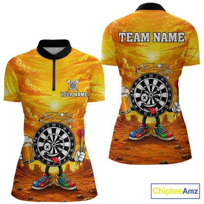 Beer and Dartboard Desert women's quarter zip dart jersey custom dart team apparel, league dart shirt