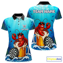 Load image into Gallery viewer, Funny Ocean Lobster Beer women's dart polo shirt custom dart team jersey, tournament dart apparel, personalized dart uniform