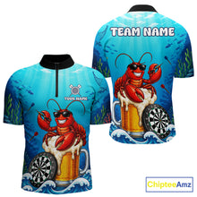 Load image into Gallery viewer, Funny Ocean Lobster Beer men's quarter zip dart shirt custom tournament dart jersey, dart team apparel