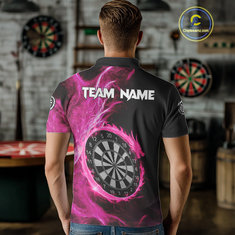 Custom Black-Pink Dragon Lightning Dartboard Dart Men Polo Jerseys Dart Team Shirt NYN1690