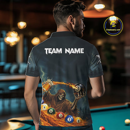 Funny Grim Reaper Play Beer & Pool 8 Ball Men's Billiard Team Shirt Custom Billiard Attire NYN2492