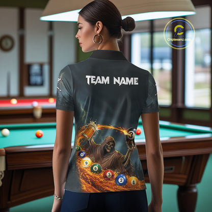 Funny Grim Reaper Play Beer & Pool 8 Ball Women's Billiard Team Shirt Custom Billiard Attire NYN2492