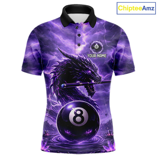 Dragon Thunder Purple Cue & Pool 8 Ball Men Billiard Shirt Custom Billiard Polo & 1/4-Zip Attire NYN2496
