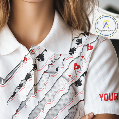 Poker Pattern Golf Polo Shirt For Womens Personalized White Golf Clubs Attire, Team Golf Outfit NYN2854