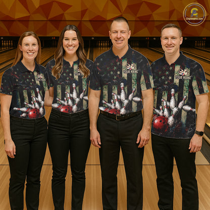 Personalized American Flag Grunge Bowling Shirt For Women Custom Splatter Outfit Bowling Jersey NYN3231