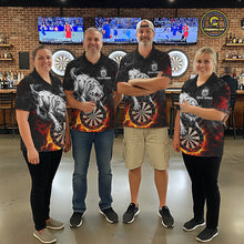 Load image into Gallery viewer, Fire Flame Funny Wolf Darts Polo &amp; 1/4 Zip For Men Personalized Grunge Dart Team Shirts | Red NYN3236