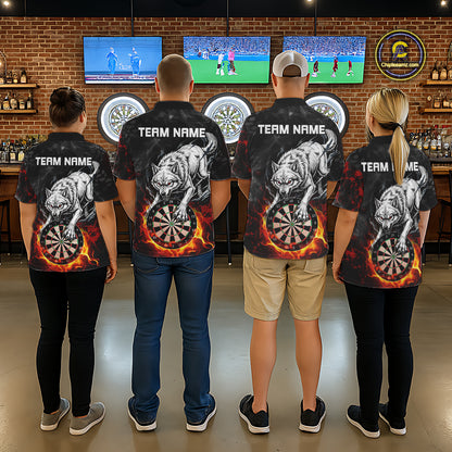 Fire Flame Funny Wolf Darts Polo & 1/4 Zip For Men Personalized Grunge Dart Team Shirts | Red NYN3236