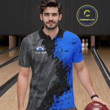 Load image into Gallery viewer, Male bowler wearing Black Grey Blue Grunge US Flag bowling jersey during league and tournament competition